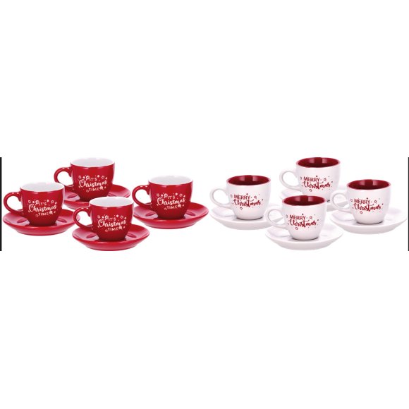 NATALE-SERVIZIO CAFFE' IN CERAMICA X4PERS. - COLORI ASSORTITI