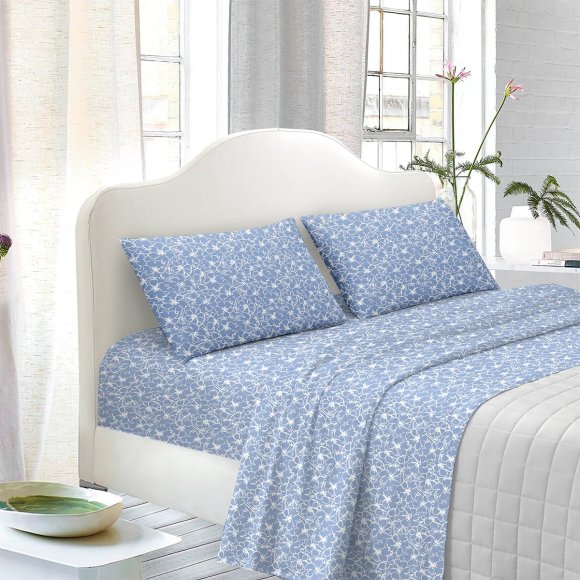 TESS - COMPLETO LETTO MATRIMONIALE FLOWER - AZZURRO