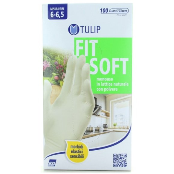 TULIP FIT SOFT GUANTI IN LATTICE NATURALE CON POLVERE  TAGLIA S -100 PEZZI