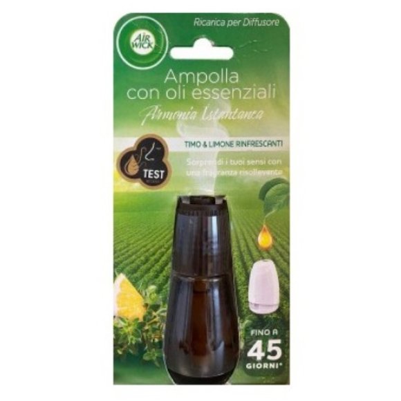AIR WICK TIMO & LIMONE AMPOLLA RICARICA PER DIFFUSORE CON OLI ESSENZIALI - 20ML AIR WICK TIMO & LIMONE AMPOLLA RICARICA PER DIFFUSORE CON OLI ESSENZIALI - 20ML