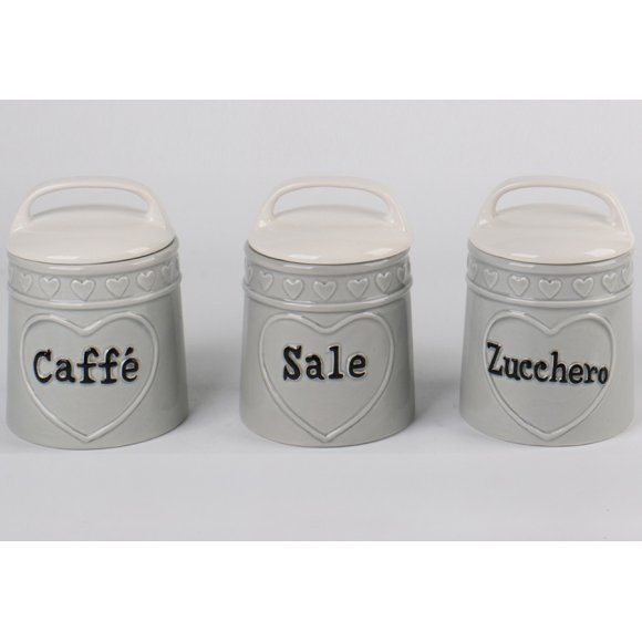 SET 3 BARATTOLI IN CERAMICA - BIANCO E GRIGIO