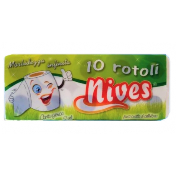 Carta Igienica 2 Veli - Pura Cellulosa - Nives -Confezione 10 Rotoli