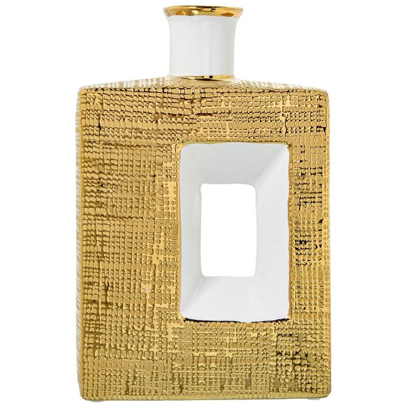 VASO CERAMICA BIANCO E ORO 28 CM