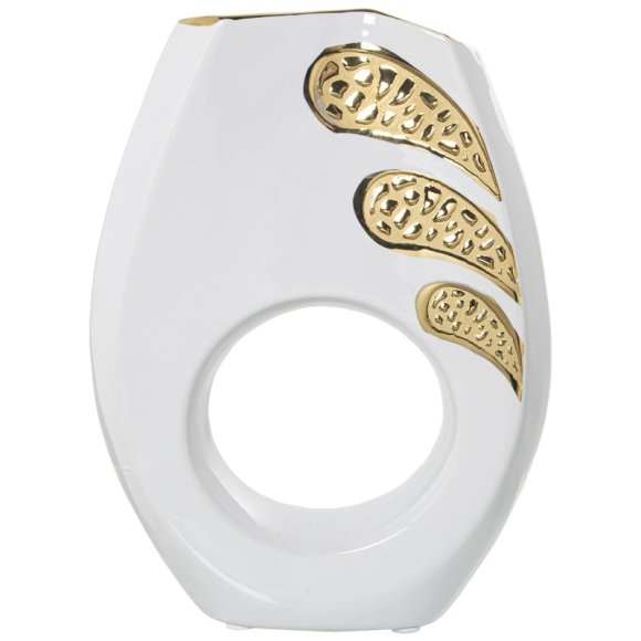 VASO CERAMICA BIANCO E DORATO 30 CM