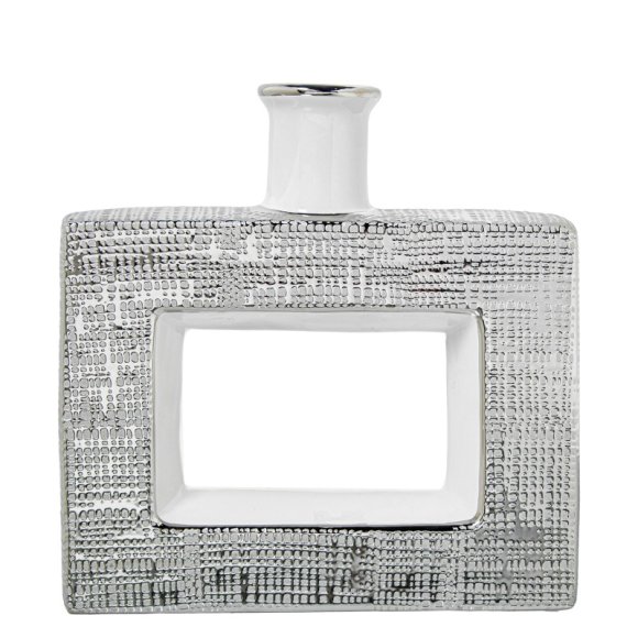 VASO CERAMICA BIANCO E ARGENTO 24 CM