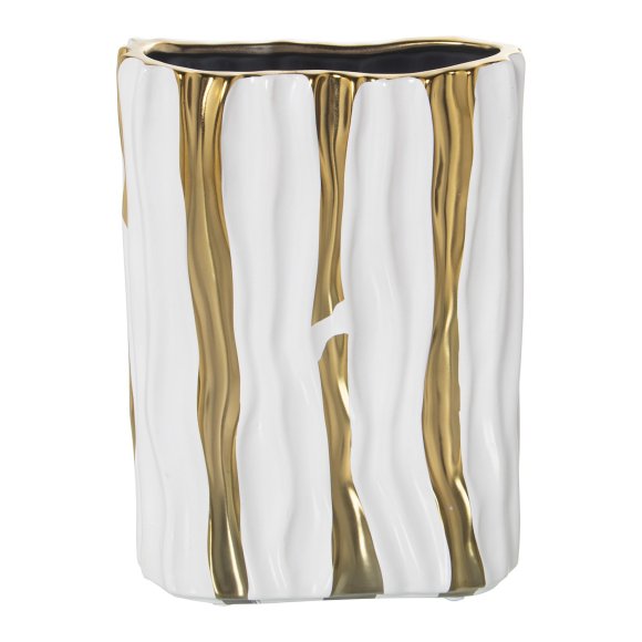 VASO CERAMICA BIANCO E DORATO 25 CM