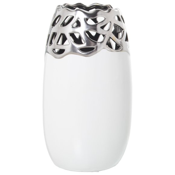 VASO IN CERAMICA ARGENTO E BIANCO 29 CM 