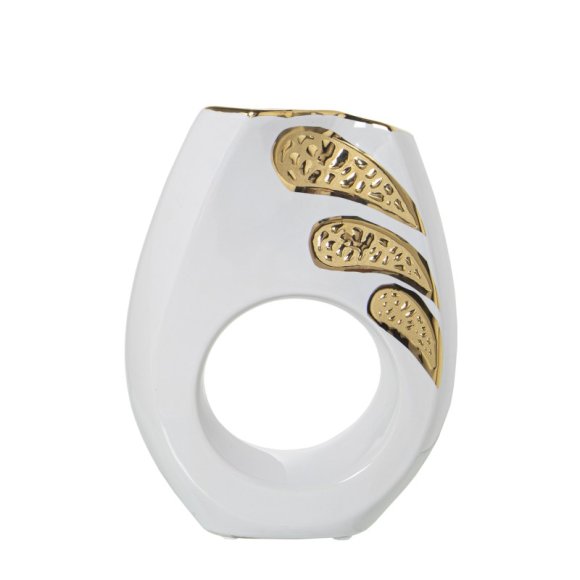 VASO CERAMICA BIANCO E DORATO 23 CM