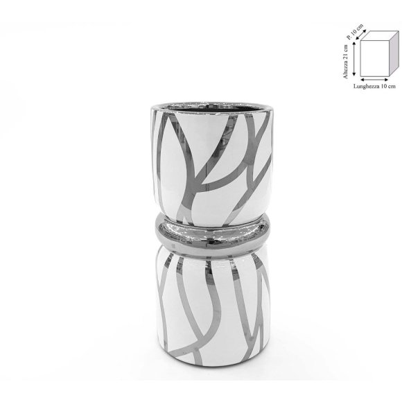 VASO CILINDRICO 21 CM - ARGENTO E BIANCO