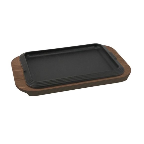PIATTO IN GHISA CON VASSOIO IN LEGNO 30x22