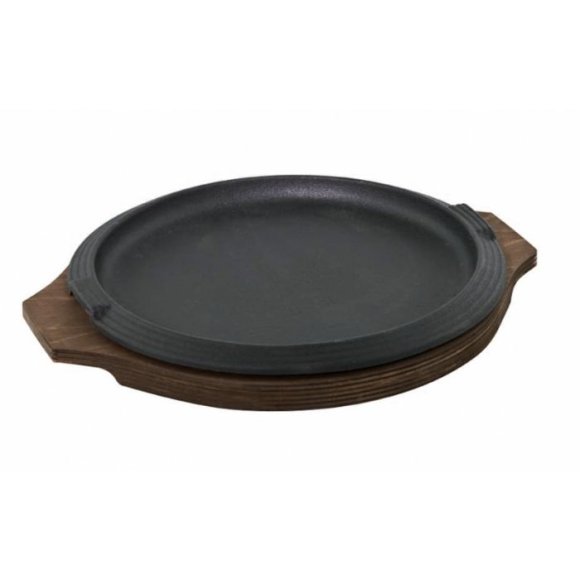 PIATTO IN GHISA ROTONDO CON VASSOIO IN LEGNO 31 CM