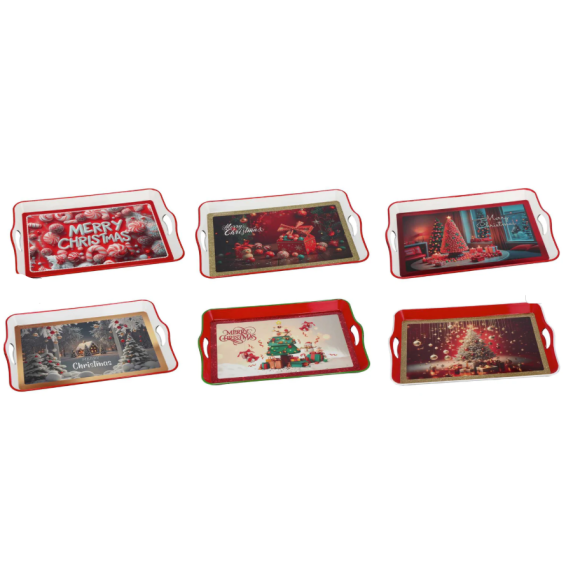 STAR-NATALE-Vassoio rettangolare in plastica natalizio 53 × 35 cm  H 5 cm