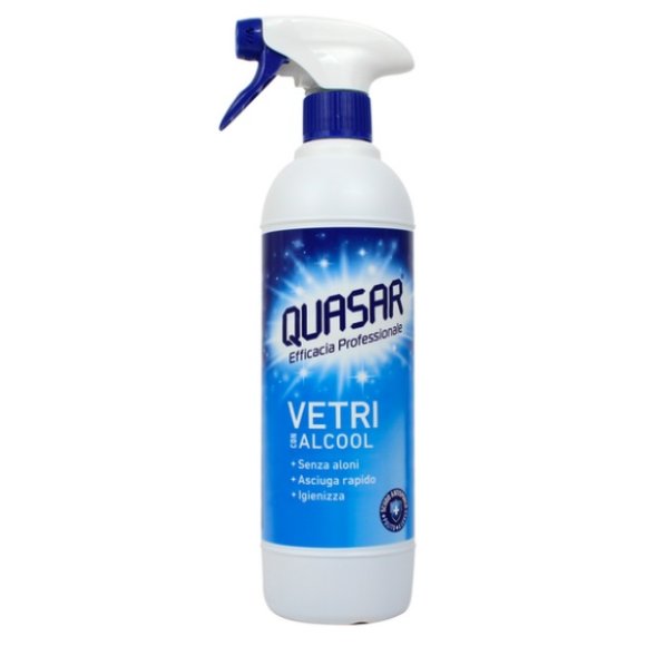 QUASAR - Detergente per vetri in spray con alcool in flacone da 580 ml