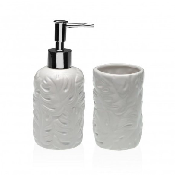 SET 2 PEZZI DA BAGNO CERAMICA "FOGLIE" - BIANCO